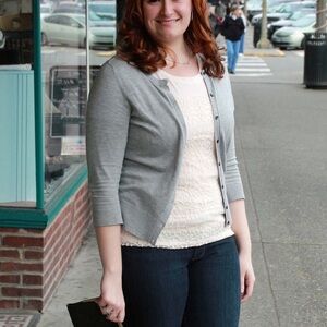 Halogen 3/4 Sleeve Cardigan Sweater Gray Size Medium